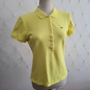 Retro Lacoste Women's Yellow Polo Shirt • Size Small (44)